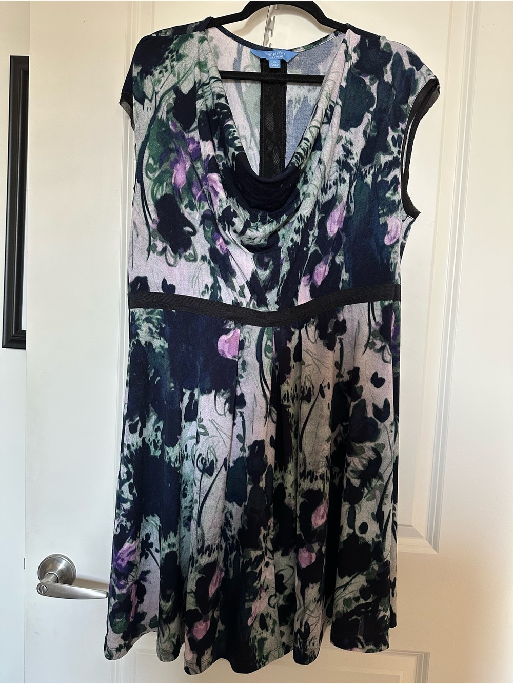 Simply Vera Women’s Floral Cowl Neck Dress in Navy and Purple